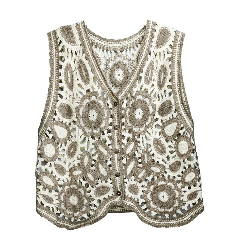 Áo Khoác Len Không Tay Cổ Chữ V Cài Nút Họa Tiết Hoa Lá Phong Cách Dân Tộc Thời Trang Mùa Xuân Cho Nữ