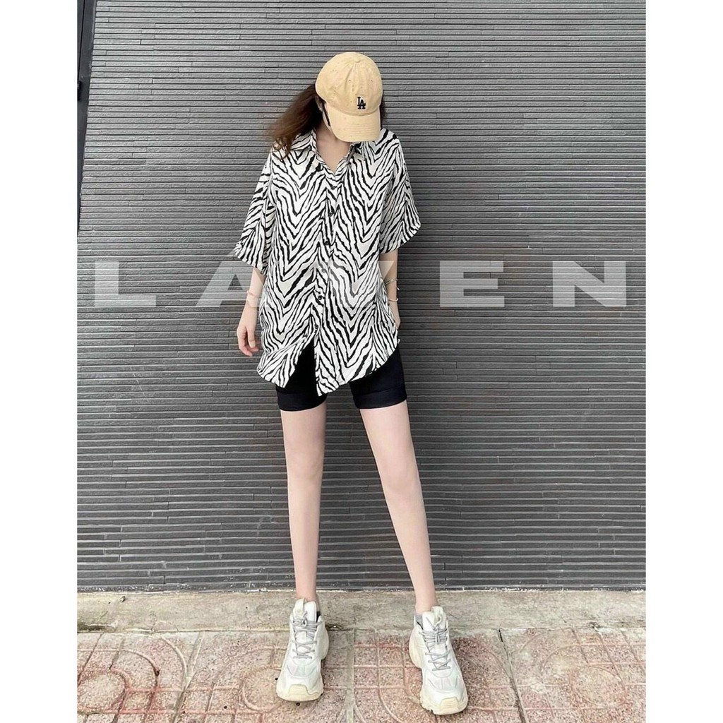 Sét bộ áo sơ mi form rộng màu beo vằn phối quần ngố thun body cực xinh , chất voan mềm mịn