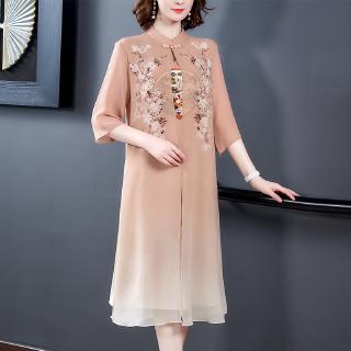 Đầm Sườn Xám Che Bụng Thời Trang Cho Phụ Nữ Trung Niên 40 50