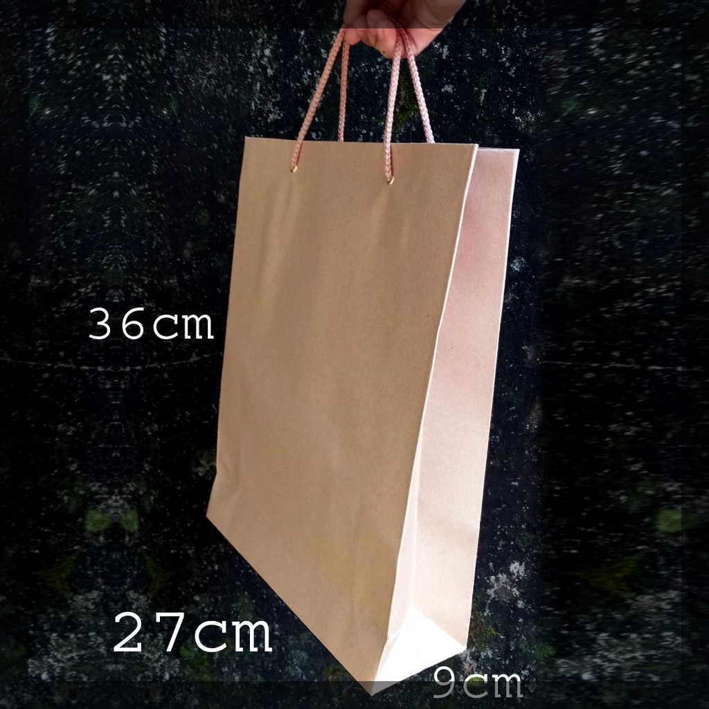 10 chiếc túi giấy kraft trơn dọc 27x36x9cm quai túi giấy dây xoắn chắc chắn