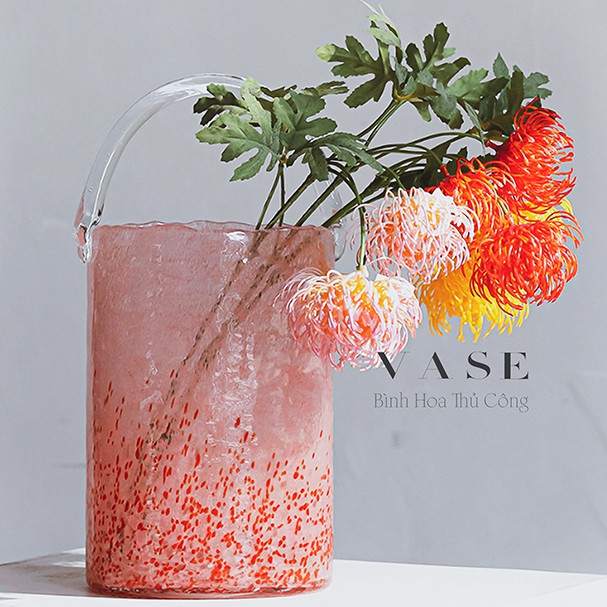 Giỏ Hoa Thủy Tinh Hồng - Cắm Hoa - Quà Tặng- Trang Trí - Cao Cấp