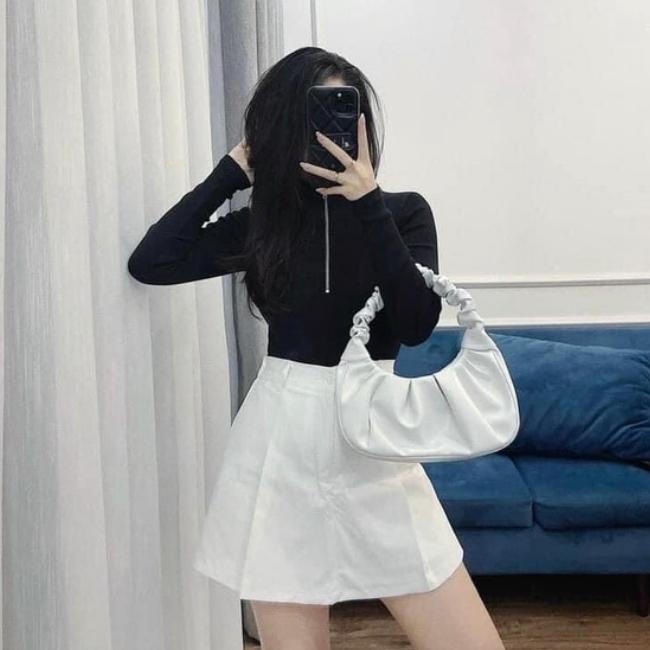 Quần short giả váy lưng chun cạp cao, quần giả váy chất kaki mềm có quần lót bên trong dáng siêu xinh - Mia Shore M241