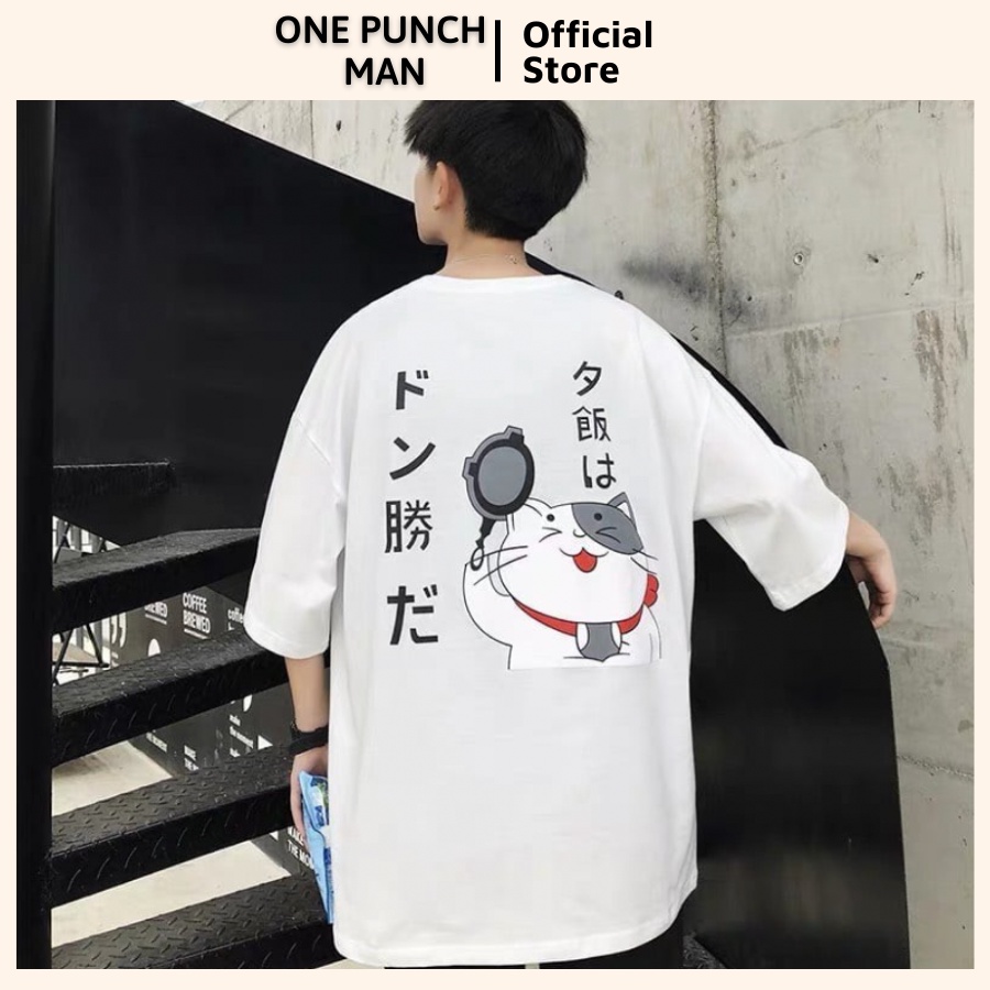 Áo thun tay lỡ MÈO THẦN TÀI CẦM CHẢO unisex form rộng - Áo phông OPM co giãn 4 chiều không xù lông