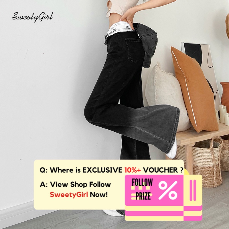 Quần Jean Dài Lưng Cao Màu Đen Trơn Cài Nút Thời Trang 2022 Cho Nữ