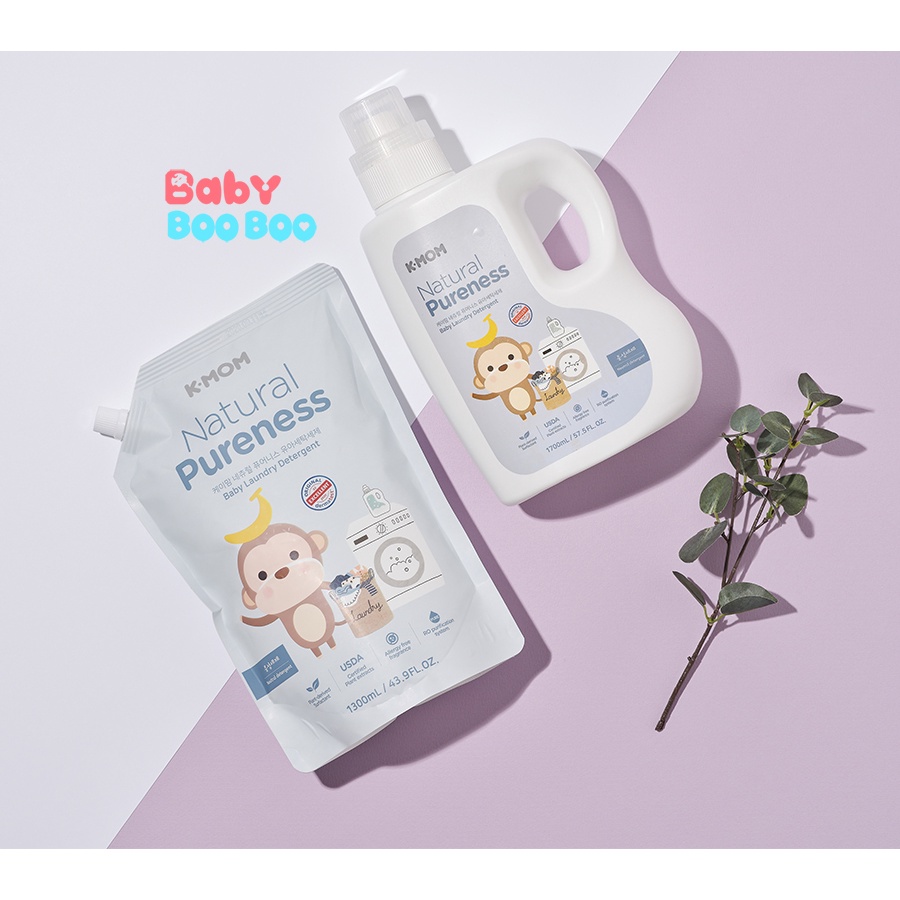 Nước giặt đồ chiết xuất thảo mộc hữu cơ cho bé sơ sinh K-Mom Hàn Quốc túi 1300ml/can 1700ml