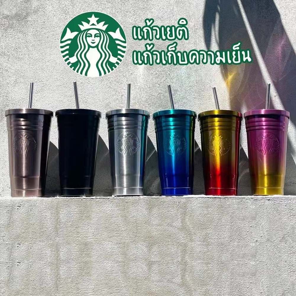 Bình Nước Starbucks Giữ Nhiệt Bằng Inox Có Ống Hút Tiện Lợi