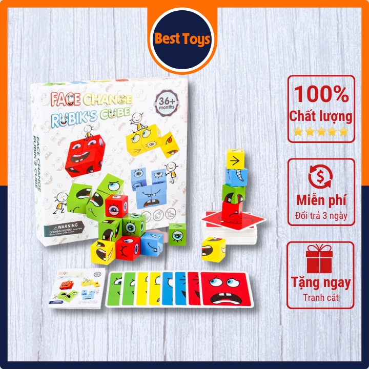 Đồ Chơi Lắp Ráp Biểu Cảm Khuôn Mặt Bằng Gỗ Dành Cho Bé, Rubik cảm xúc