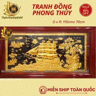 Thuận Buồm Xuôi Gió Tranh Đồng Mạ Vàng 24k Miễn Ship Tranh Treo Phòng Khách Quà Tặng Phong Thủy Đồng Vàng Freeship