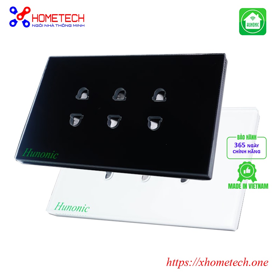 Ổ cắm âm tường 3 chấu full kính cường lực cao cấp Hunonic, Ổ cắm âm tường hình chữ nhật đồng bộ - Xhometech
