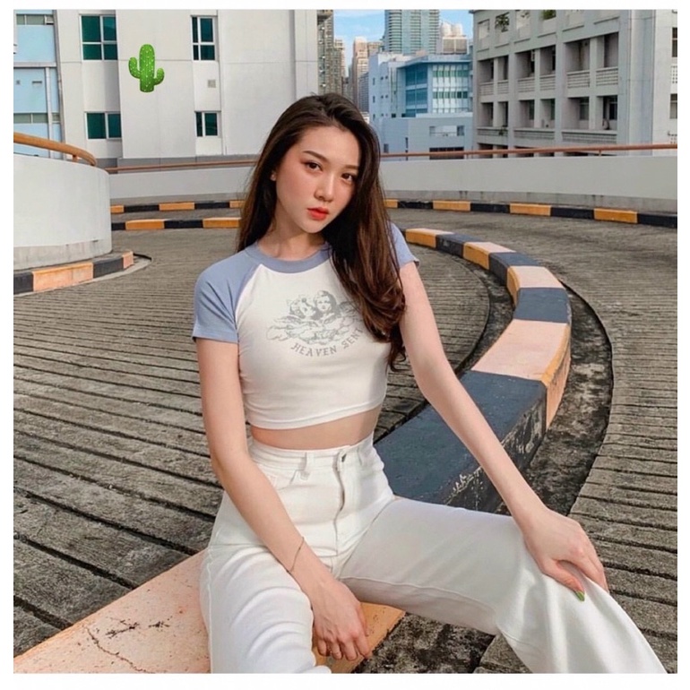 Áo Croptop In Chữ Heaven Sent Chất Thun Borip Co Dãn Phong Cách Năng Động
