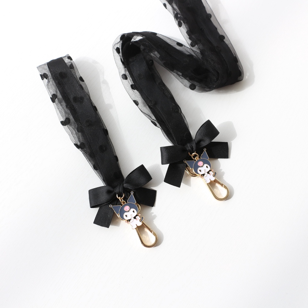 Dây Đeo Điện Thoại Hai Lớp Họa Tiết Chấm Bi Ren / Nơ Kuromi Melody Ngọt Ngào