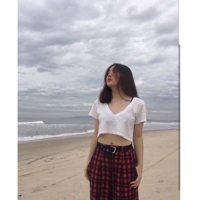 Áo croptop cổ tim hot, chất thun lụa mềm mát