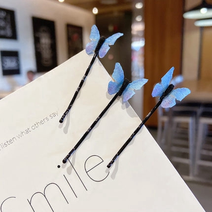 4Pcs Sweet Blue Butterfly Hair Clip/ Fashion Invisible Wave Hairpin/ Summer Holiday Hair Jewelry Accessories
