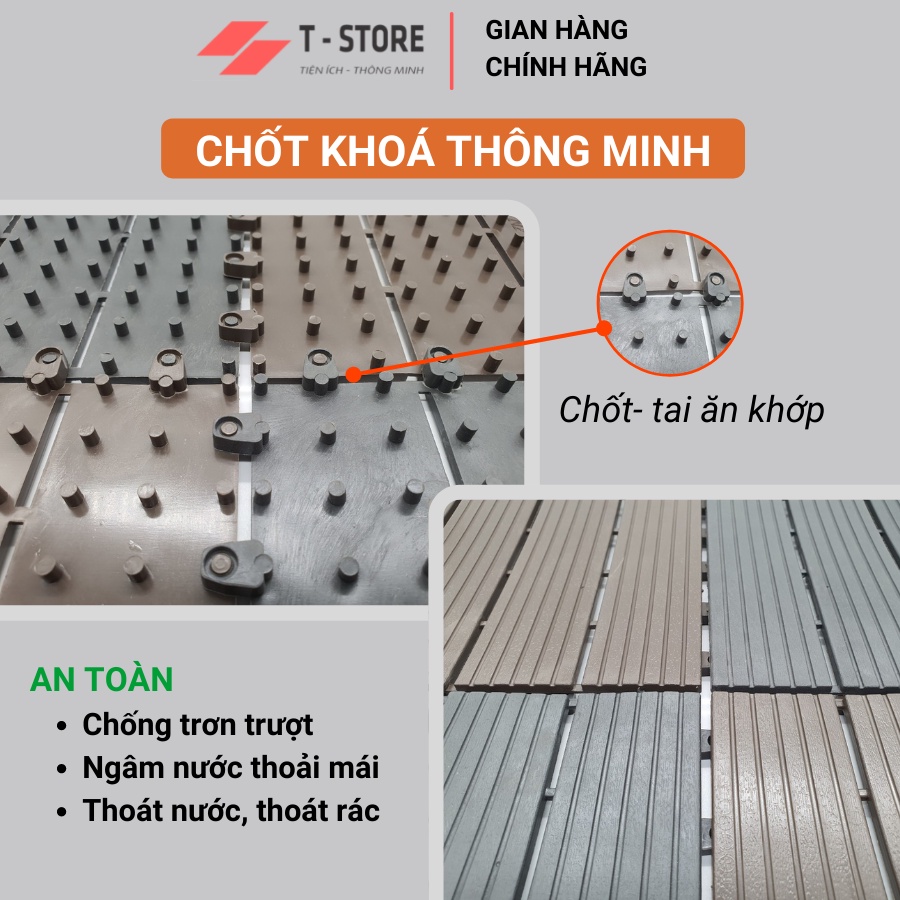 Tấm Vỉ lót sàn  nhựa cao cấp SIENNA-Basic Chống Trơn Trượt. Vỉ Lót Sàn Ban Công, Bể Bơi, Sân Thượng, Bể cá koi, Nhà Tắm