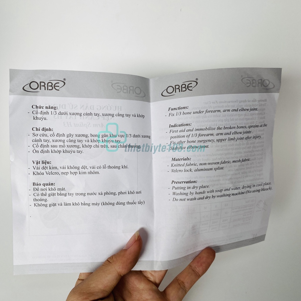 Nẹp Cánh Tay Người Lớn và Trẻ Em H3 ORBE - Hỗ Trợ Cố Định Gãy Xương, Bong Gân Dưới Xương Cánh Tay, Khớp Khuỷu