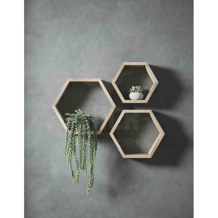 2 Phụ kiện treo tường hình lục giác bằng gỗ thông/ Kệ gỗ trang trí hình tổ ong để bàn combo 2 chiếc