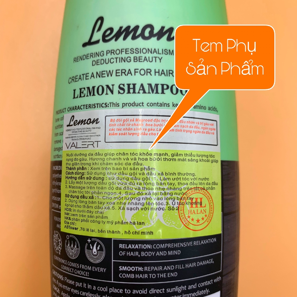 Dầu gội xả tinh chất hoa chanh bưởi LEMON VALERT 800ml chống gàu - dầu - ngừa rụng chính hãng