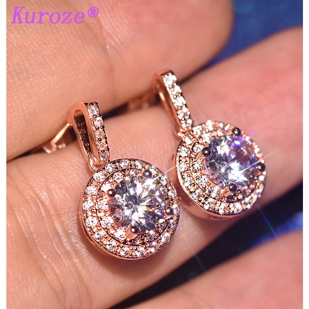 Bông Tai Mạ Vàng Hồng 18K Đính Kim Cương Nhân Tạo Phong Cách Cổ Điển