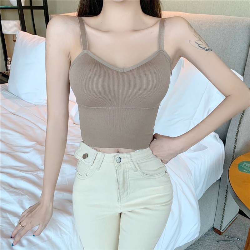 Áo Bra Nữ 2 Dây Gân Tăm Dáng Dài Có Mút Nâng Ngực Dây Bản To Điều Chỉnh Siêu Hot BR828