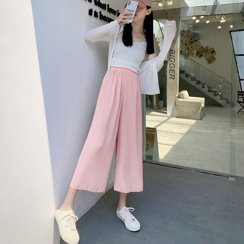 Quần Dài Lưng Cao Ống Rộng Phong Cách Hàn Quốc Cho Nữ
