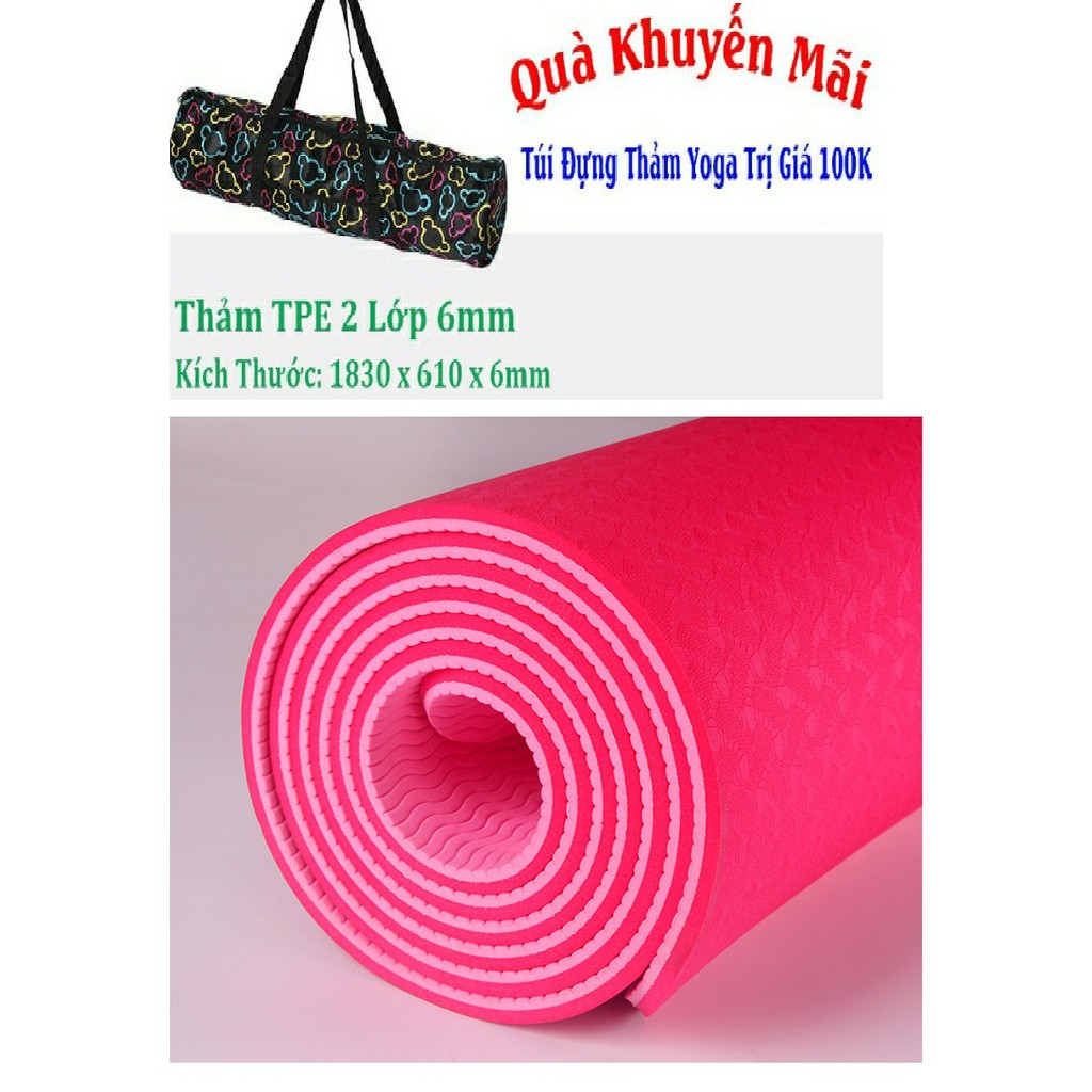 Thảm tập yoga TPE 2 lớp loại 8mm hoặc 6mm cao cấp( ko túi)