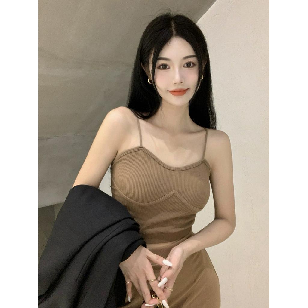 Áo Hai Dây Có Mút Đệm Ngực Thiết Kế Nhỏ Nhắn Thời Trang Mùa Xuân Xinh Xắn Cho Nữ