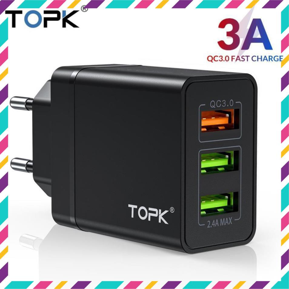 Củ Sạc Nhanh TOPK B348Q 3 Cổng USB 3.0 Tiện Lợi Chất Lượng Cao tphcm