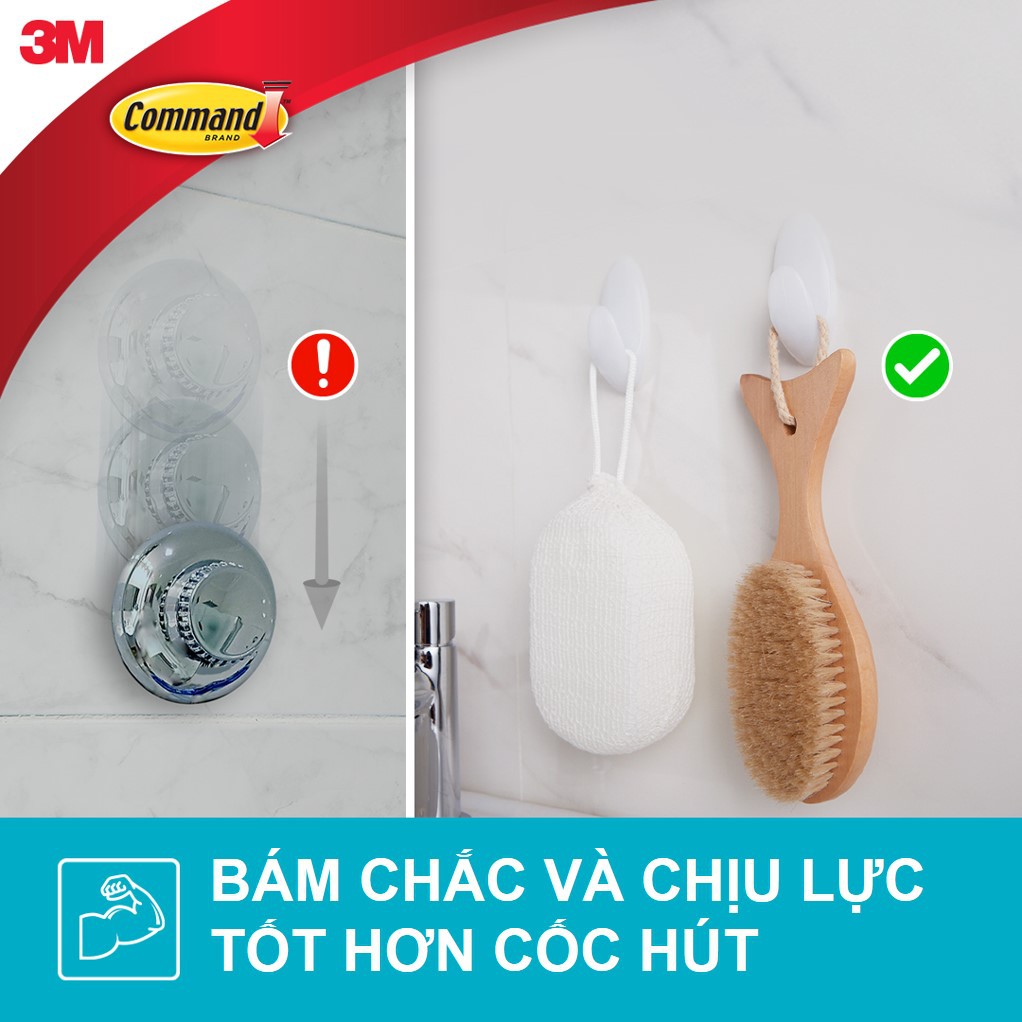 Móc dán tường chống thấm nước Command 3M vỉ 2 cái cỡ vừa chịu lực 1.3kg BATH18