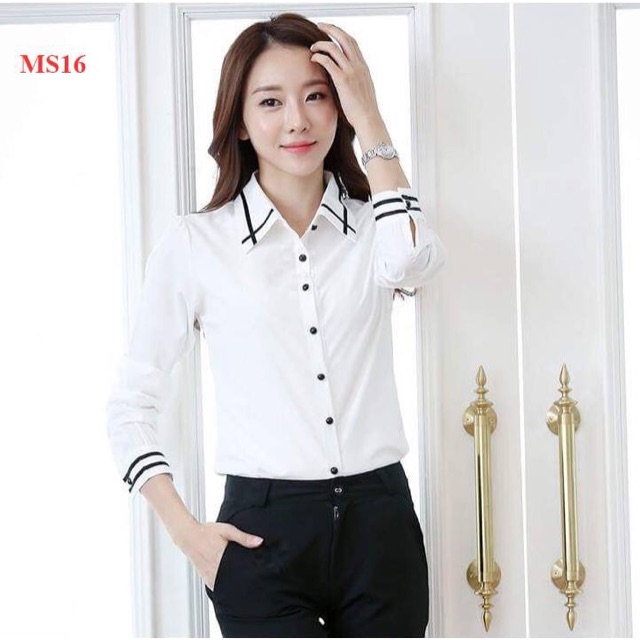 Áo sơ mi công sở nữ tay dài, phong cách đường kẻ thanh lịch, chất vải mềm, dày dặn cao cấp