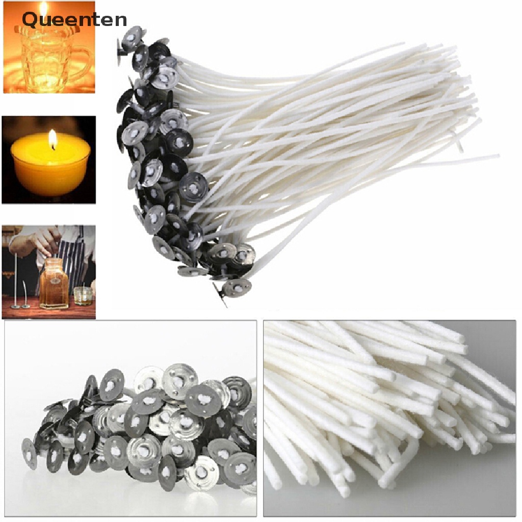 Queenten Set 100 Dây Bấc Nến Lõi Cotton Sáp Bấc Kèm Đế Nến Mới Lạ