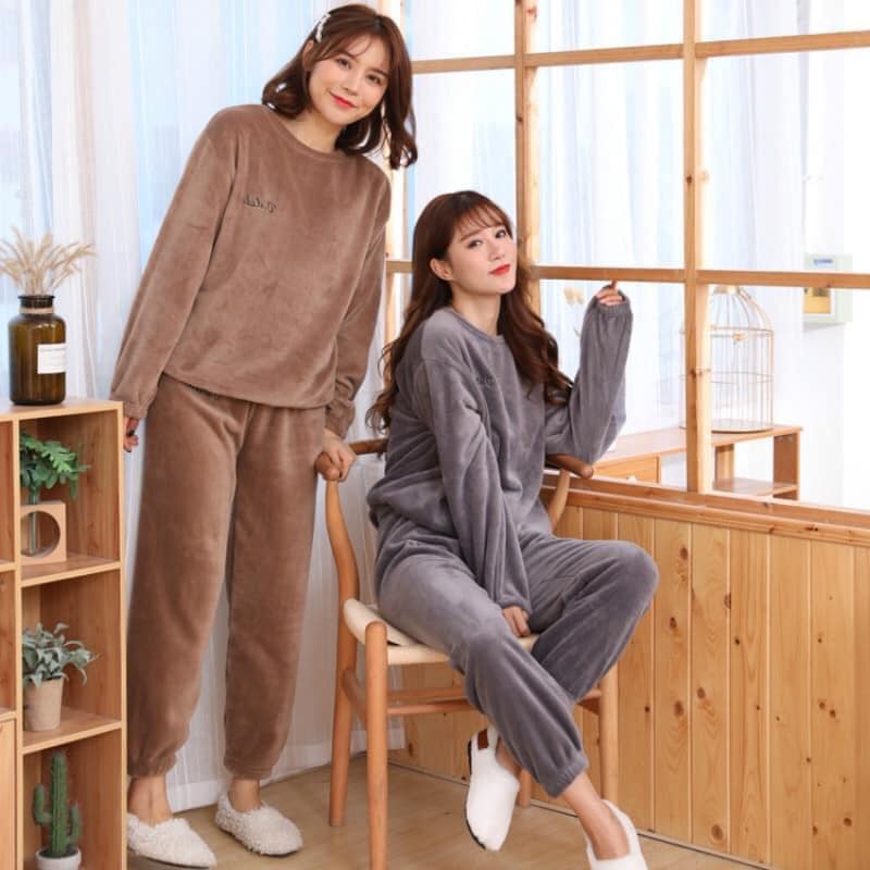 Bộ lông nữ D.studio, bộ mặc nhà dài tay mùa đông, Đồ ngủ nữ HÀNG QUẢNG CHÂU FREESIZE