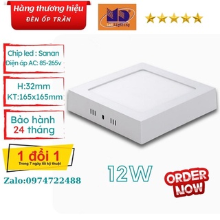 Đèn led ốp trần vuông 12W chính hãng, tiết kiệm điện, lắp trần nhà, ban công hành lang Φ165