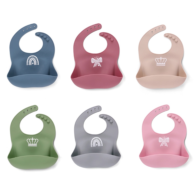 Yếm Ăn Silicone Cấp Thực Phẩm Không BPA Chống Nước Có Thể Điều Chỉnh Cho Bé Sơ Sinh