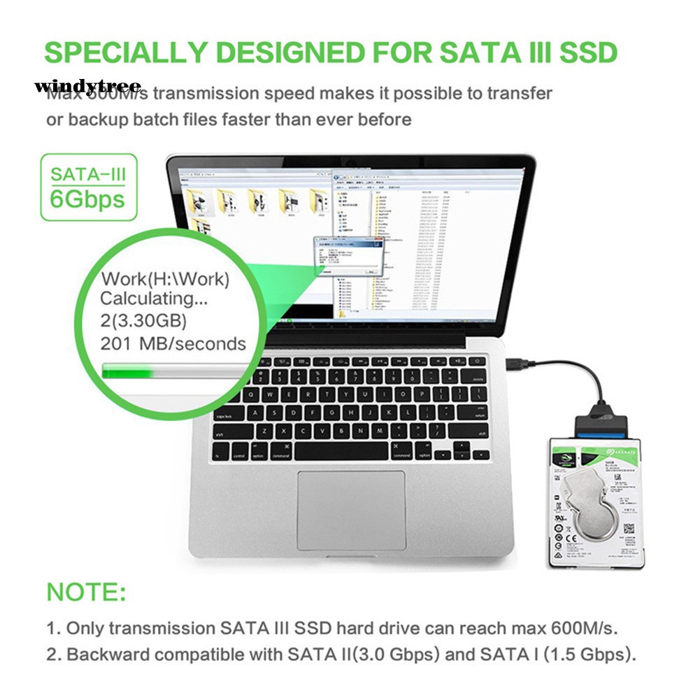 【WDTE】20cm Rapid Type-C/USB 2.0 to SATA Cable Adapter Converter for 2.5 inch HDD/SSD