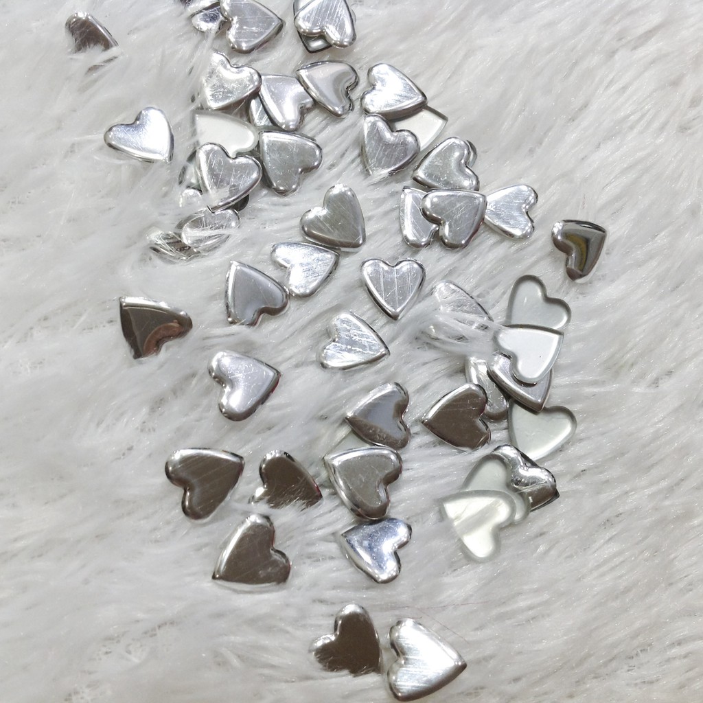 Gói 12 hạt trái tim bạc ủi nhiệt dễ thương sticker nhôm đính kết trang phục giày dép