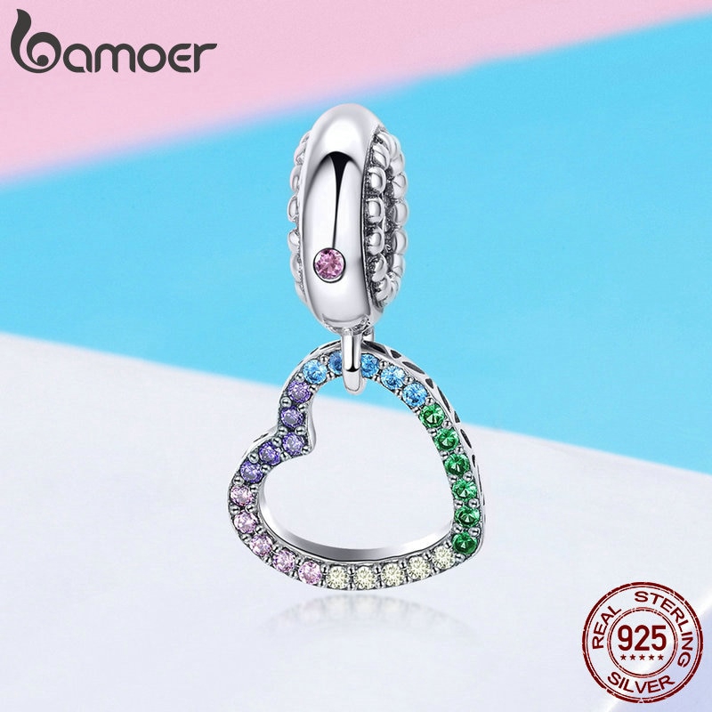 Mặt trang sức Bamoer bằng bạc S925 hình trái tim đính đá nhân tạo lấp lánh sang trọng