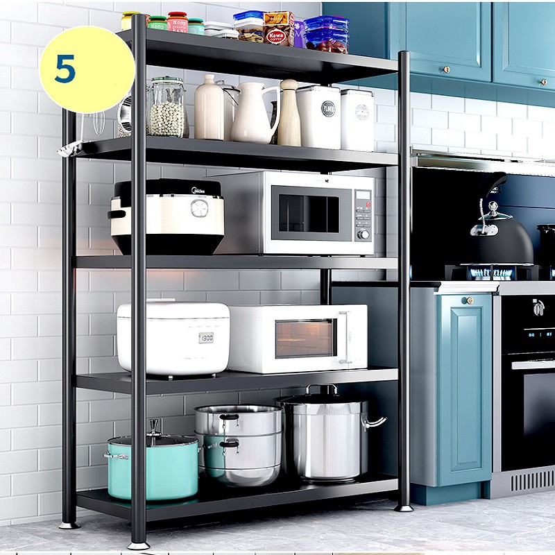 Kệ đựng đồ đa năng inox 304 khung thép sơn đen tính điện 3 lớp an toàn - Kệ lò vi sóng