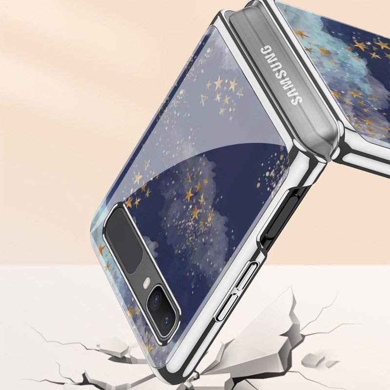 Ốp Lưng Kính Cường Lực Họa Tiết Bầu Trời Đầy Sao Cho Samsung Galaxy Z Flip F7000 5g