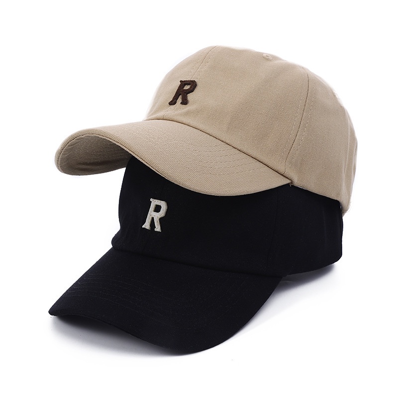 Mũ lưỡi trai LINJW bằng cotton mềm thêu chữ R phong cách Hàn Quốc cho nam và nữ