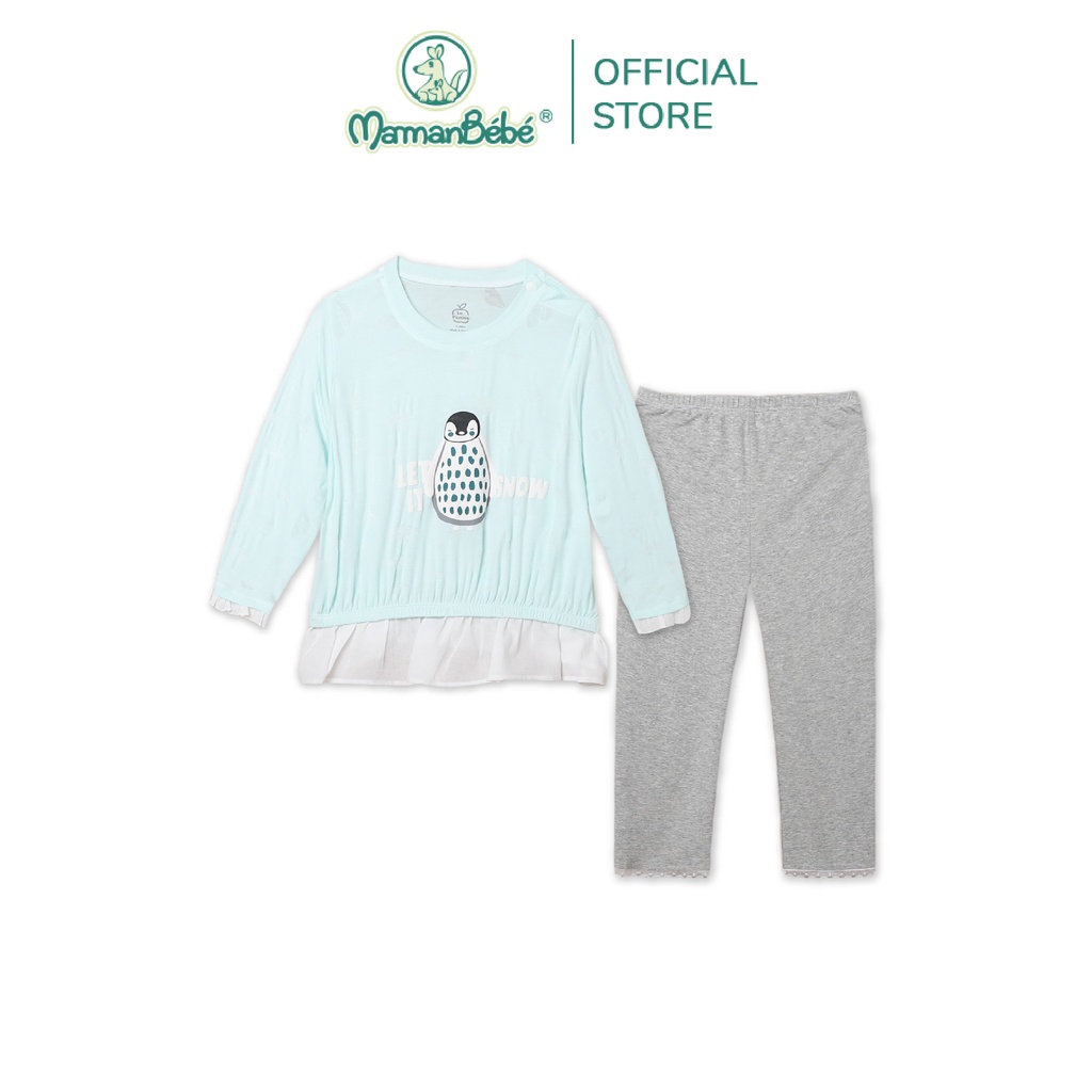SL219 Bộ quần áo cho bé dài tay Let it snow La Pomme màu Xanh/Hồng