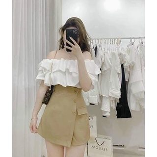 Bộ - set bộ đùi nữ giả váy, áo bèo trễ vai dễ thương trẻ trung