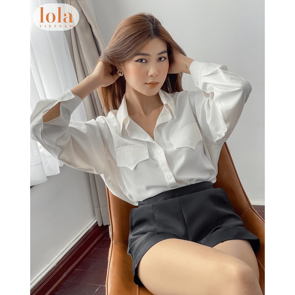Áo Sơ Mi Lụa LOLA VIETNAM Thiết Công Sở Sang Chảnh Tay Dài Có Nắp Túi Form Đẹp Aline AO03