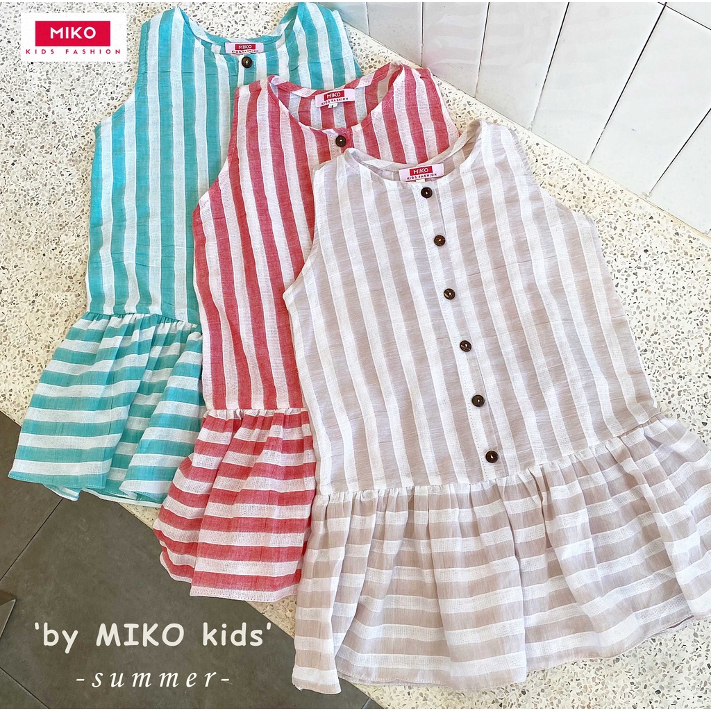 Váy vải xô bao mềm mịn bé gái MIKO đỏ be xanh vải xô mẫu SOFIA