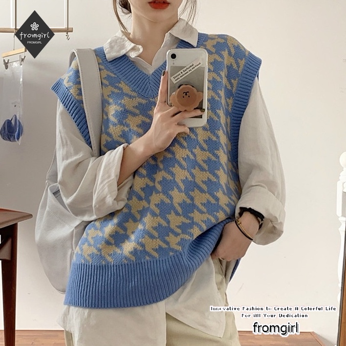 Áo Len Không Tay Cổ Chữ V Dáng Rộng Thiết Kế Mới Thời Trang Mùa Thu Theo Phong Cách Hàn Quốc Dành Cho Nữ
