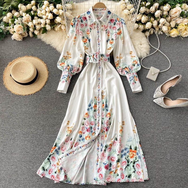 [ORDER] ĐẦM MAXI CỔ SƠMI THẮT ĐAI ĐÍNH NÚT