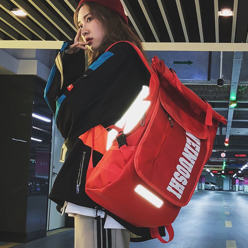 Balo backpack phản quang unisex ulzzang street style đỏ đen nam nữ to chống nước đựng vừa laptop nam nữ