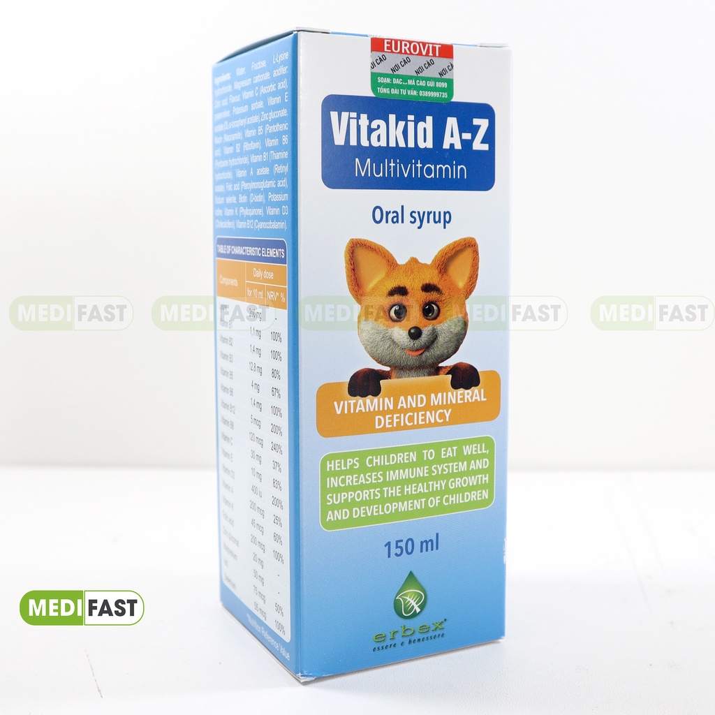 Siro ăn ngon cho bé Vitakid A-Z Multivitamin 150ml Giúp bổ sung các vitamin khoáng chất cho bé - Nhập Khẩu Châu Âu
