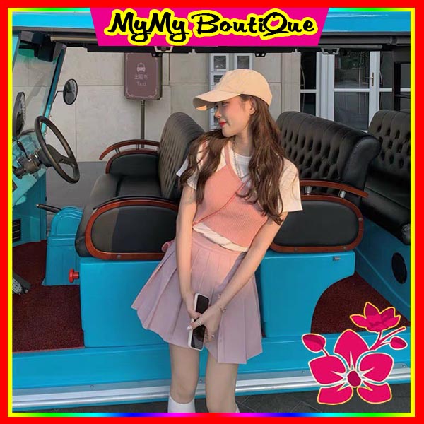 Chân Váy Xếp Ly, Áo phông Trắng Nữ, Crop Lệch Vai Free Zise Dưới 58Kg