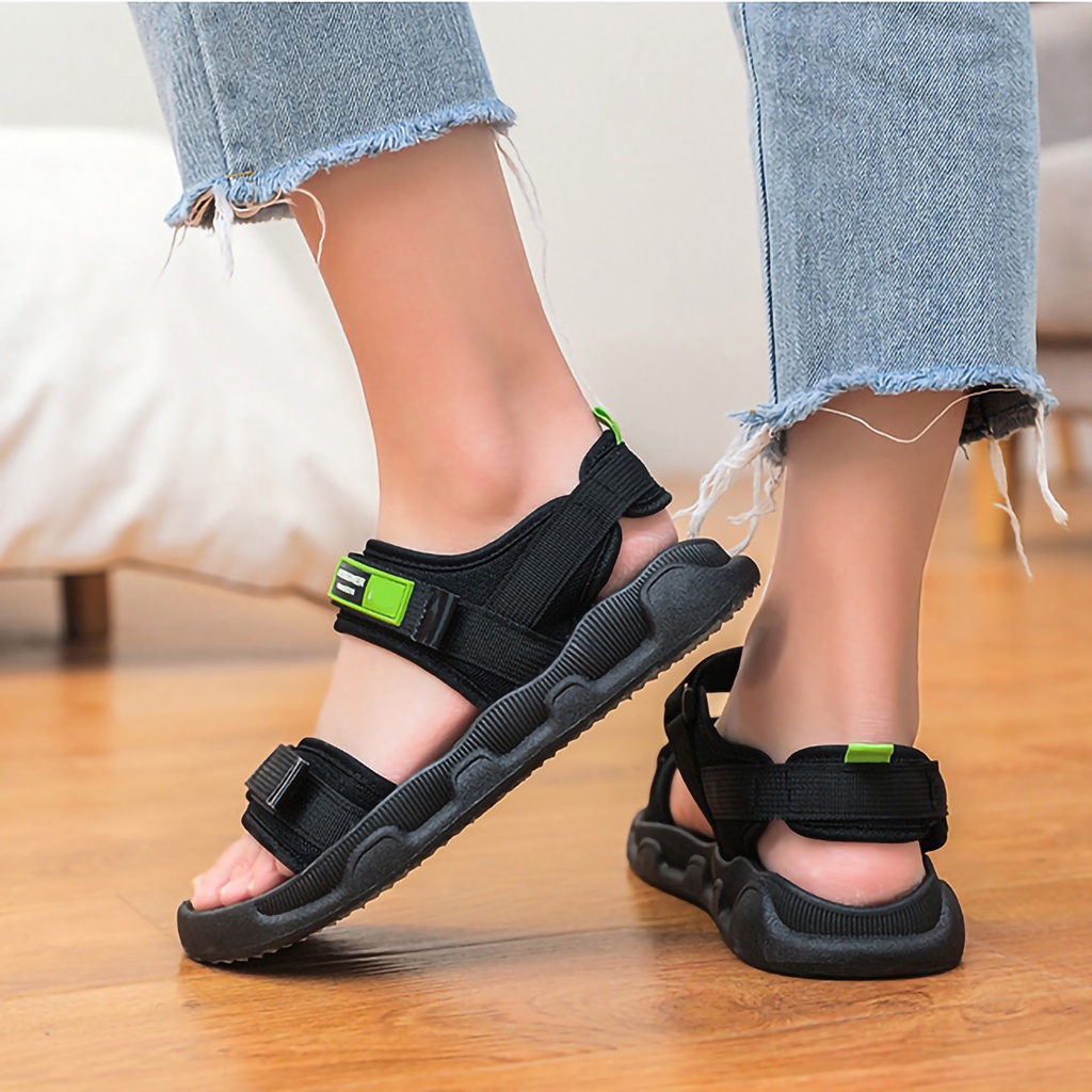 Giày sandal nữ đế bệt đế bằng phối khóa dán cho nữ mùa hè mềm mại thoải mái【Texas053】