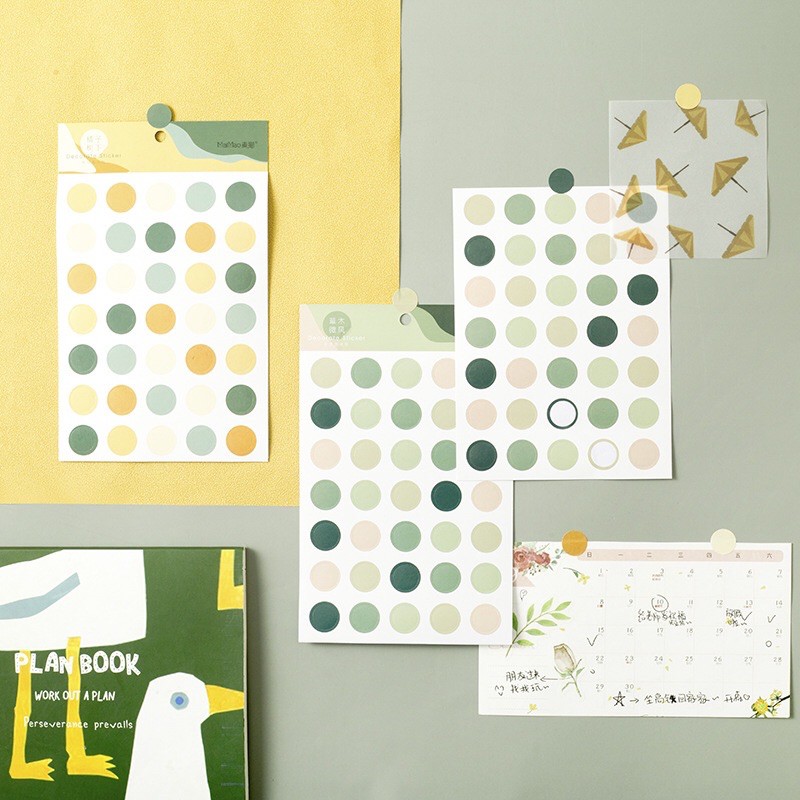 Set 2 tấm hình dán tròn sắc màu size nhỏ sticker